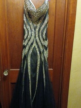 Precious Formals Black and silver Sequined Mermaid Gown